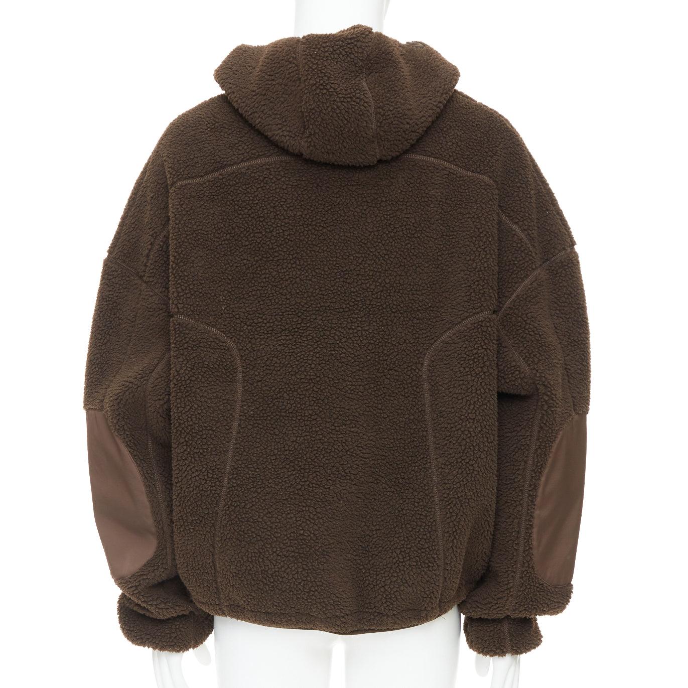 ENTIRE STUDIOS V2 fleece hoodie brown hooded zip pockets pullover L en vente 1