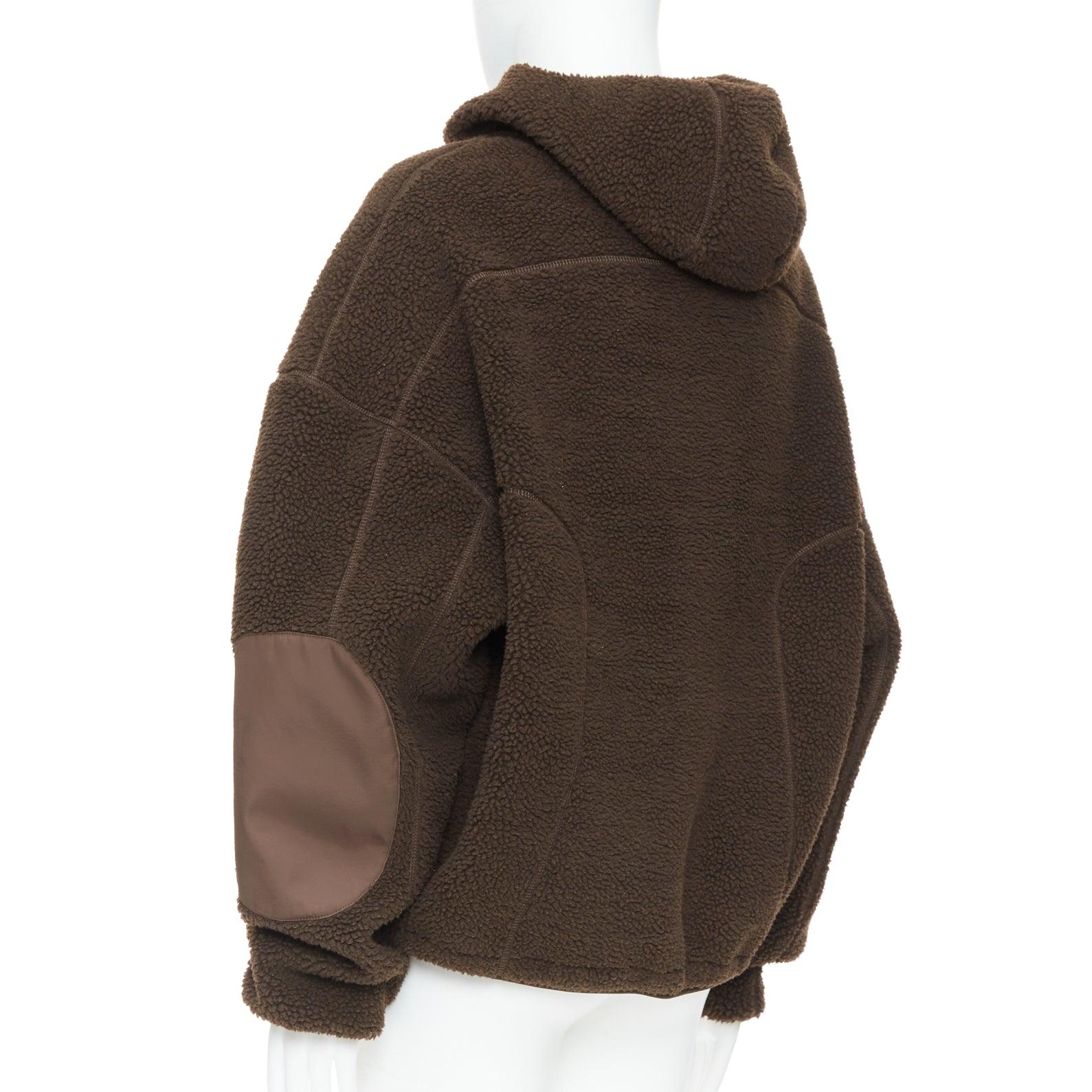 ENTIRE STUDIOS V2 fleece hoodie brown hooded zip pockets pullover L en vente 2
