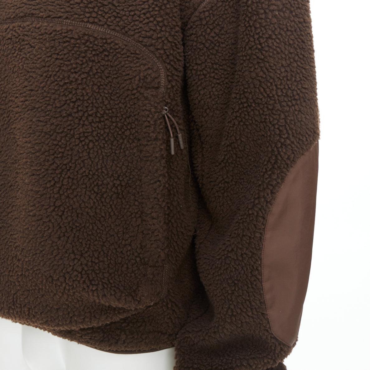 ENTIRE STUDIOS V2 fleece hoodie brown hooded zip pockets pullover L en vente 3