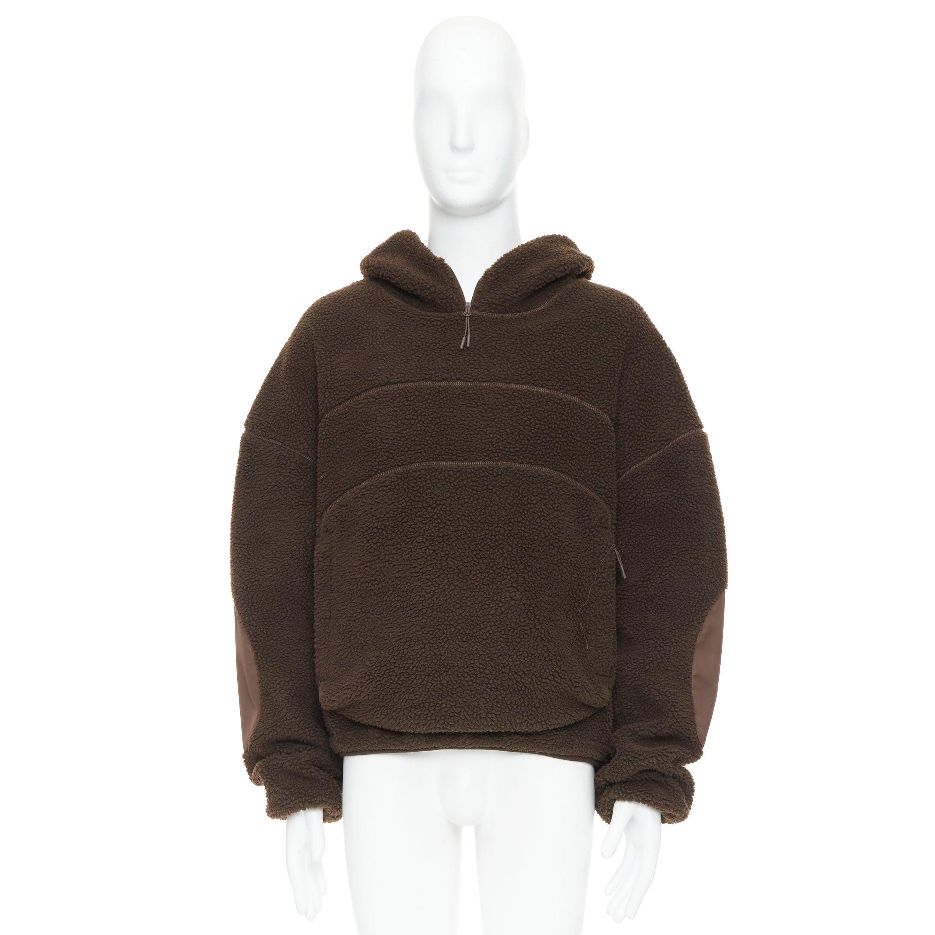 ENTIRE STUDIOS V2 fleece hoodie brown hooded zip pockets pullover L en vente 5