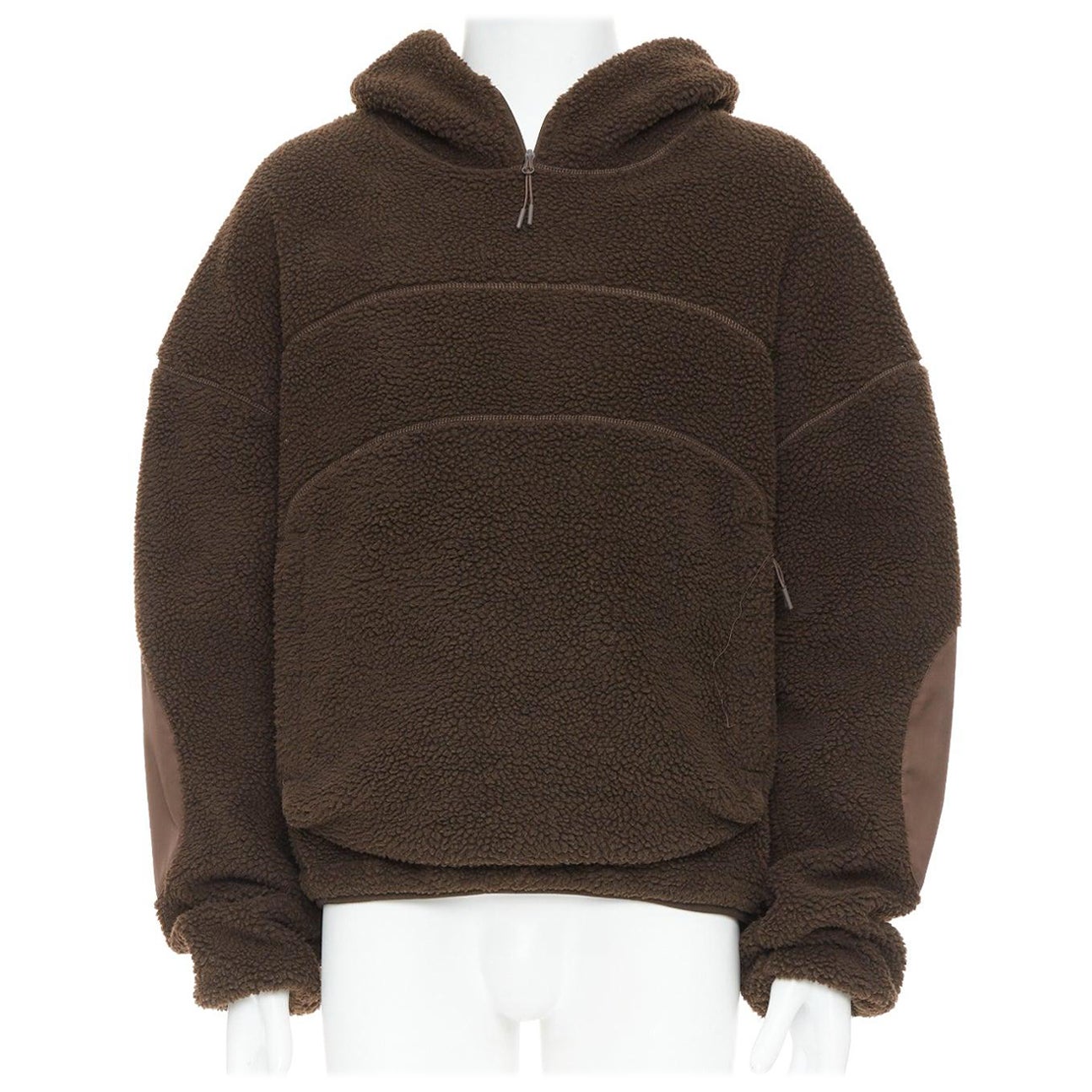 ENTIRE STUDIOS V2 fleece hoodie brown hooded zip pockets pullover L For Sale