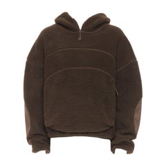ENTIRE STUDIOS V2 fleece hoodie brown hooded zip pockets pullover L
