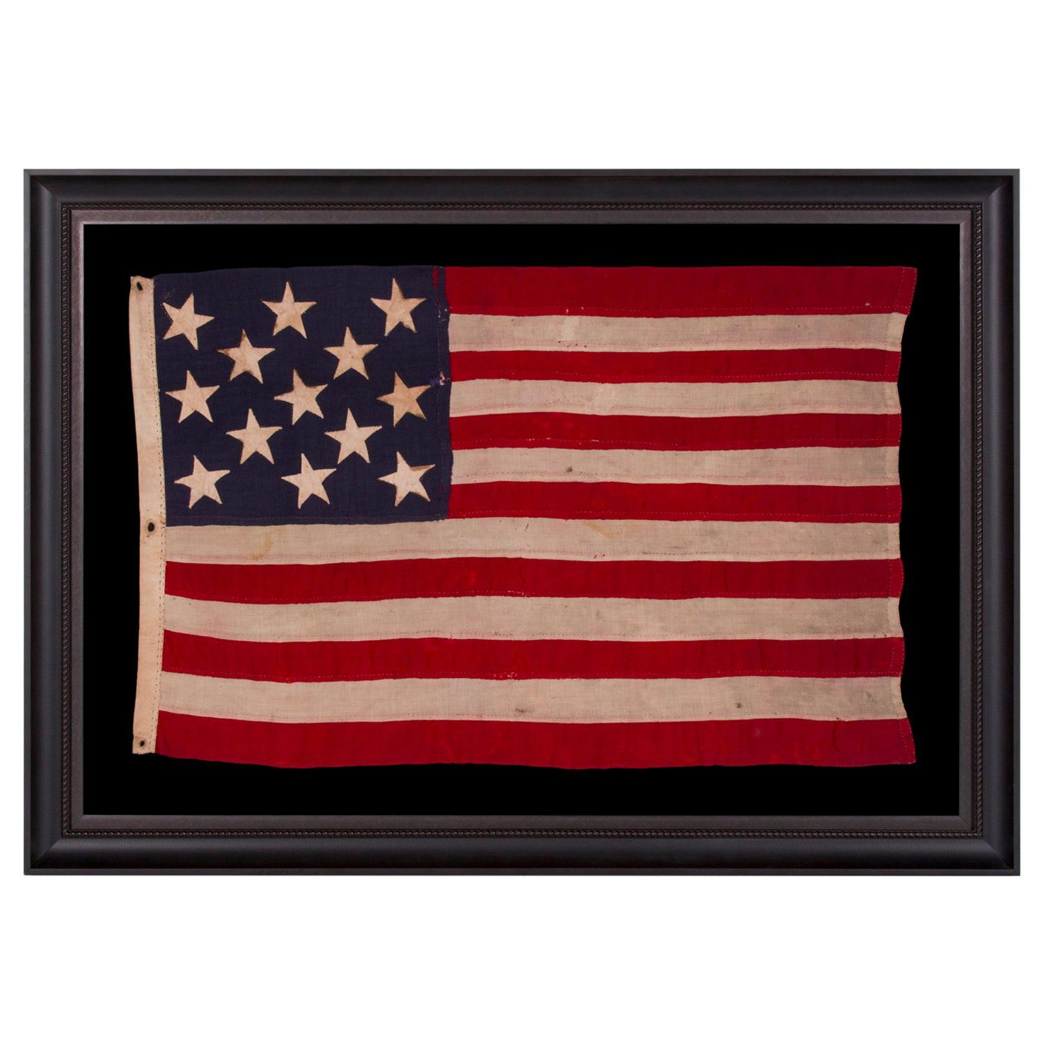 Entirely Hand Swen 13 Star American Flag, U.S Navy Boat Ensign