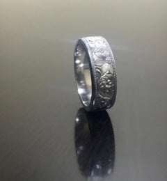 Entirely Handmade Art Deco Hand Engraved Platinum Wedding Band