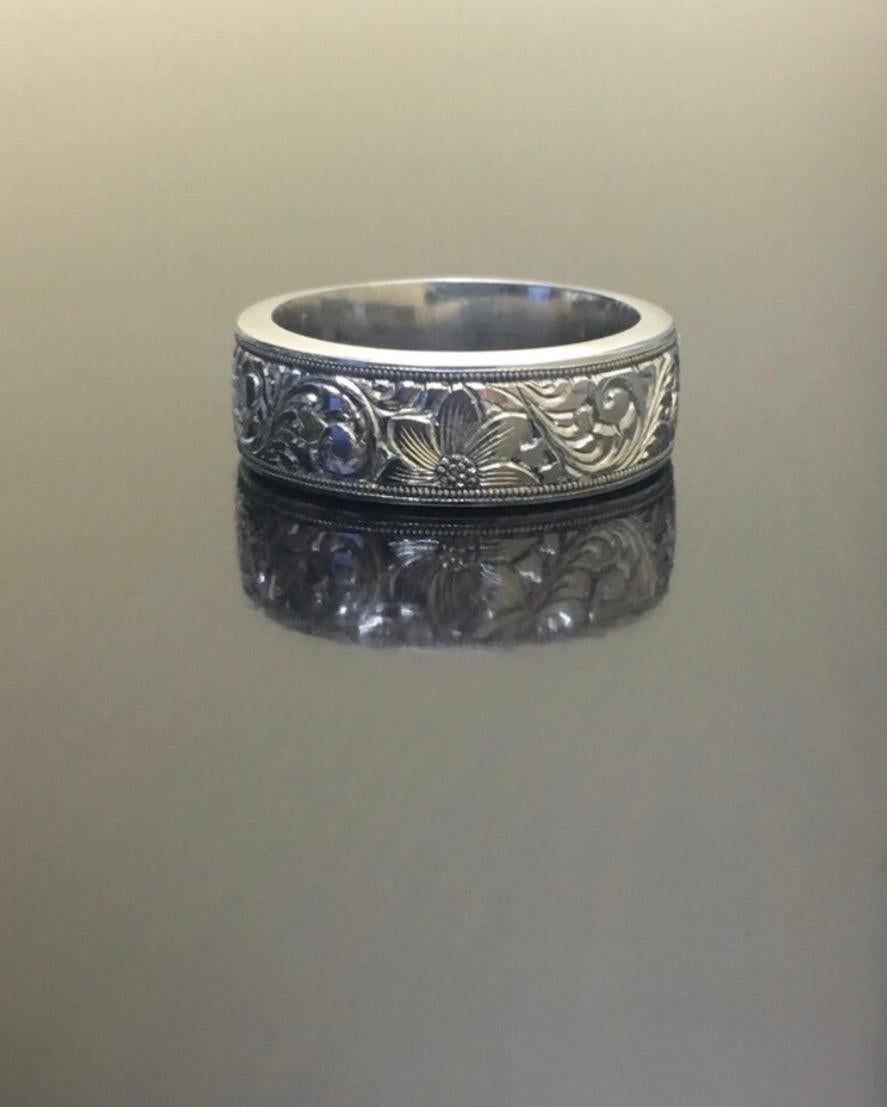 Entirely Handmade Art Deco Hand Engraved Platinum Wedding Band In New Condition For Sale In Los Angeles, CA