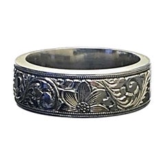 Entirely Handmade Art Deco Hand Engraved Platinum Wedding Band