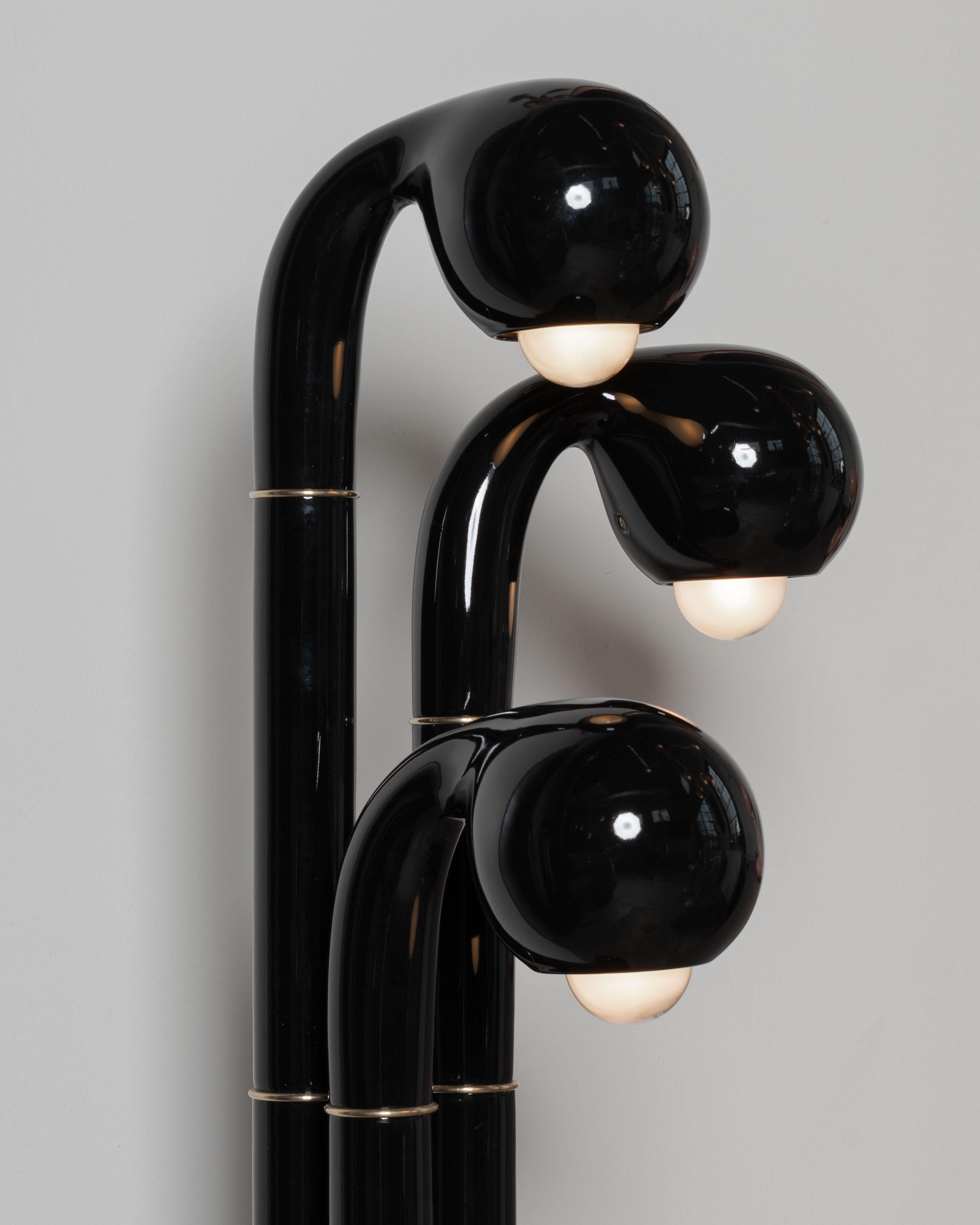 Modern Entler Gloss Black 3-Globe Floor Lamp For Sale