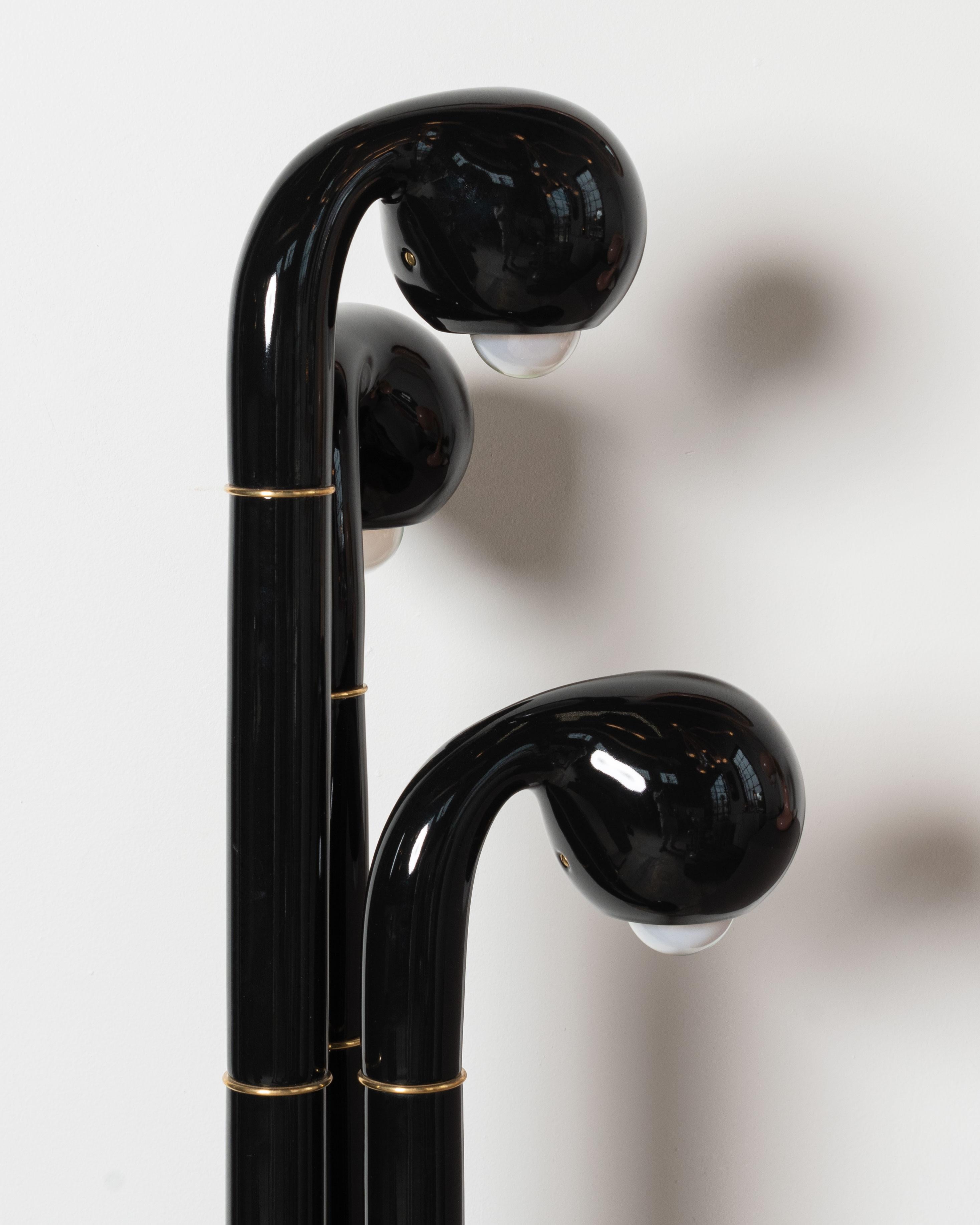 Cast Entler Gloss Black 3-Globe Floor Lamp For Sale