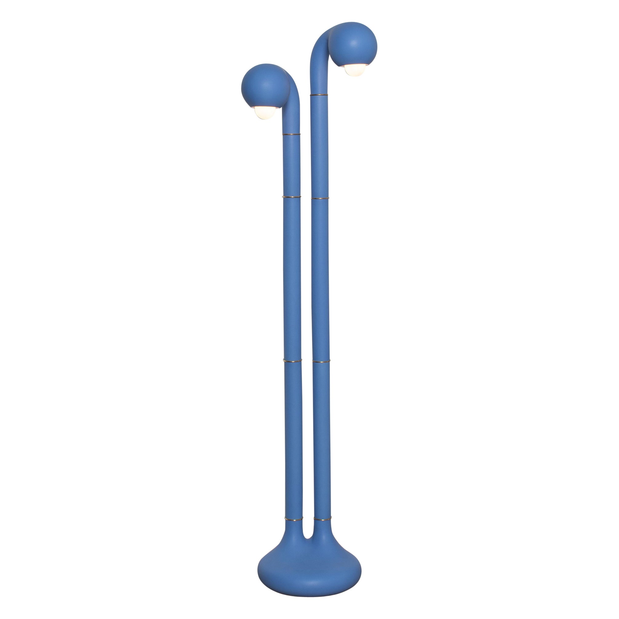 Entler Matte Blue 2-Globe Floor Lamp For Sale