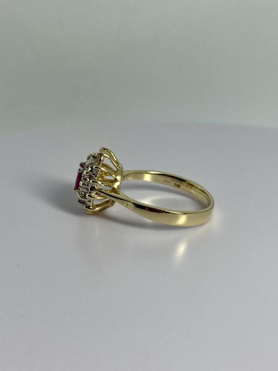 European Entourage ring of 14 carat bicolor gold with natural ruby & 24 diamonds In Good Condition For Sale In Heemstede, NL
