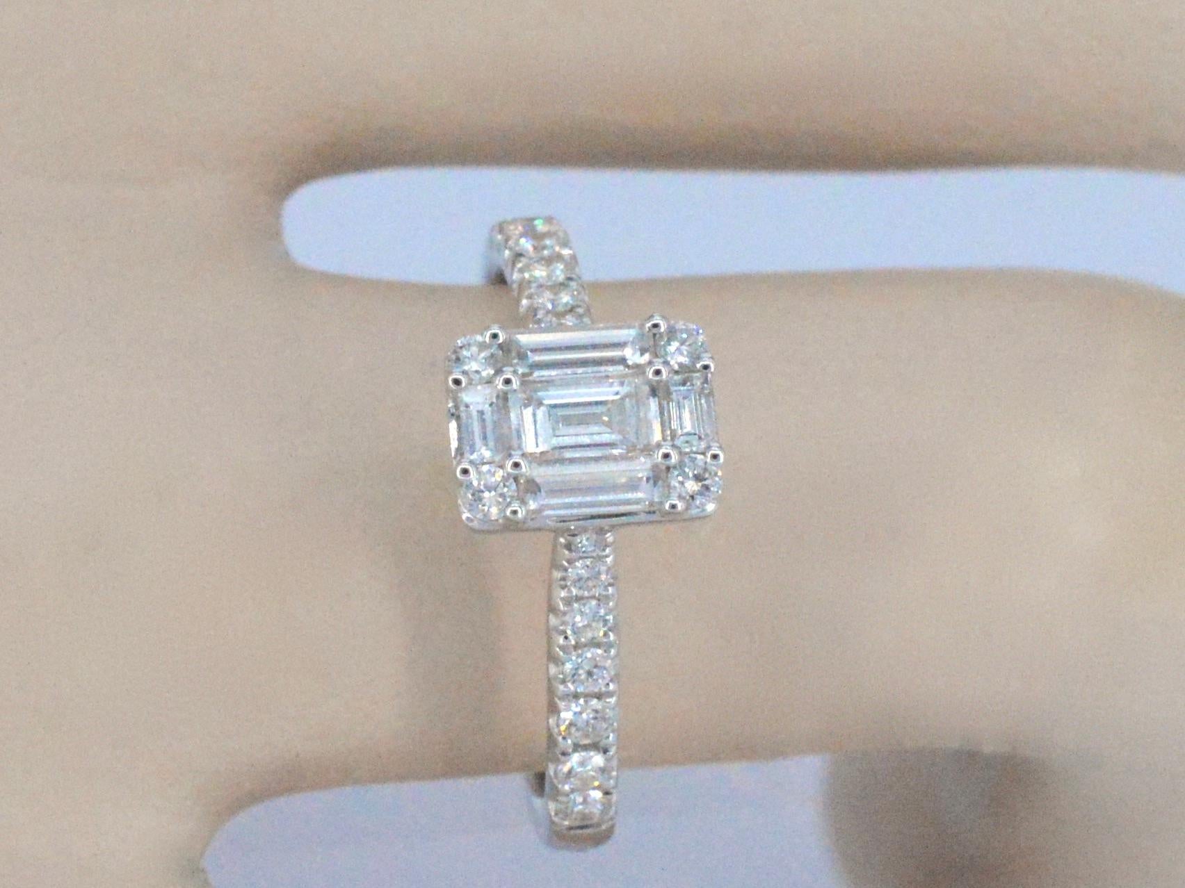 Introducing an exquisite piece of jewelry featuring naturally shiny diamonds. With a total diamond weight of 0.90 carats, this item showcases a blend of Brilliant and Baguette cuts, offering a captivating sparkle. The diamonds are graded with a