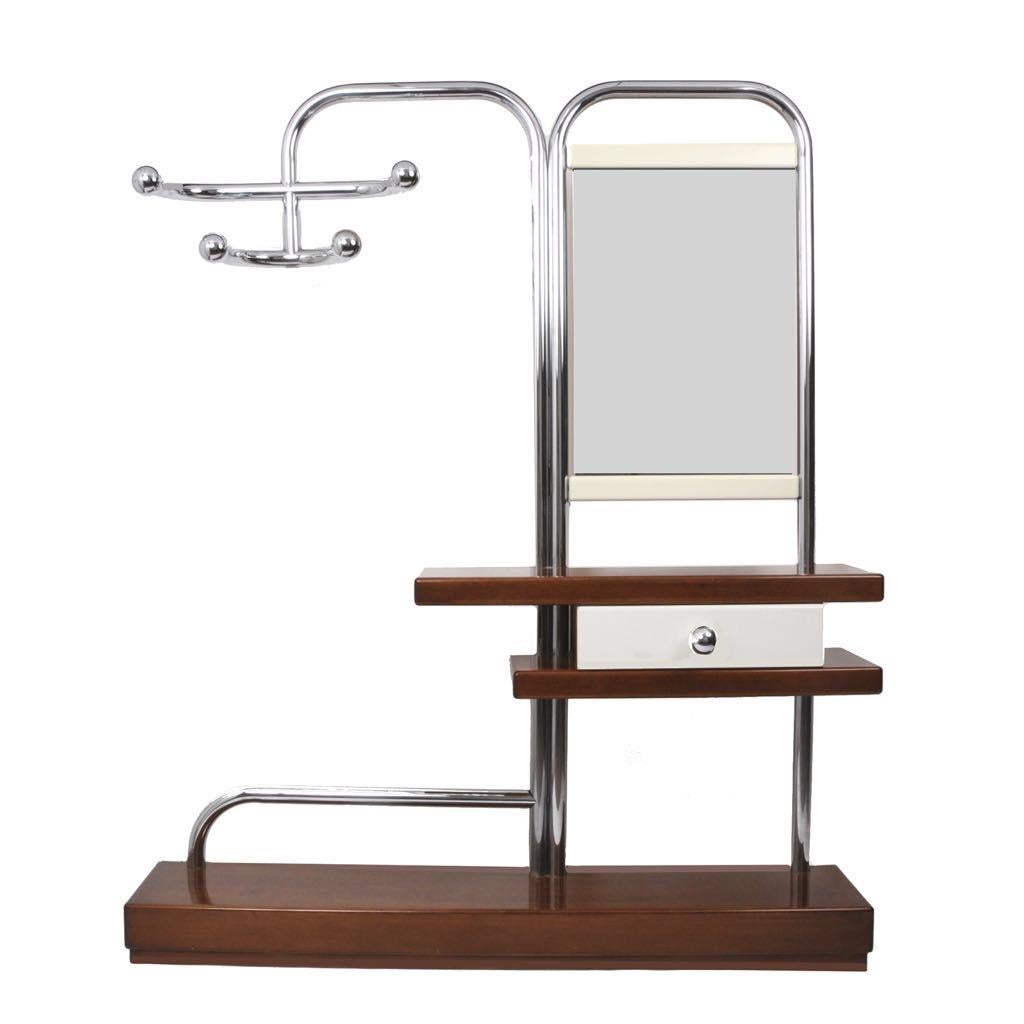 Entrance Clothes Hangers Console Whit Mirror, Chrome, Bauhaus Style, Italy 1960s In Good Condition In Rome, IT