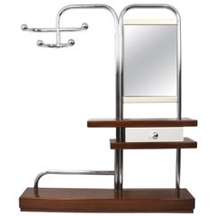 Entrance Clothes Hangers with Mirror, Chrome and Wood, Italy, 1960s