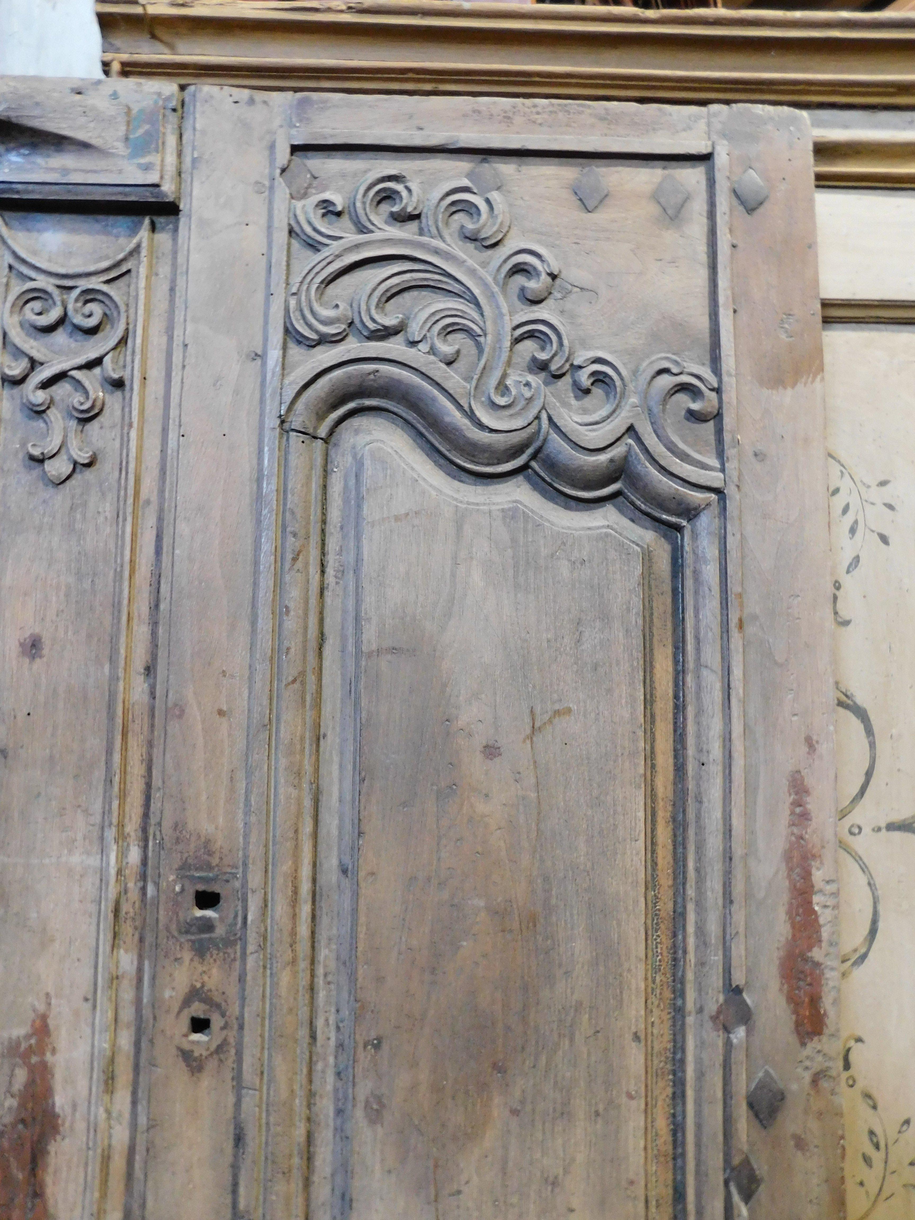 Entrance door, double-hinged doorway With wavy carved panels, oak, France For Sale 1