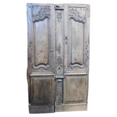 Antique Entrance door, double-hinged doorway With wavy carved panels, oak, France