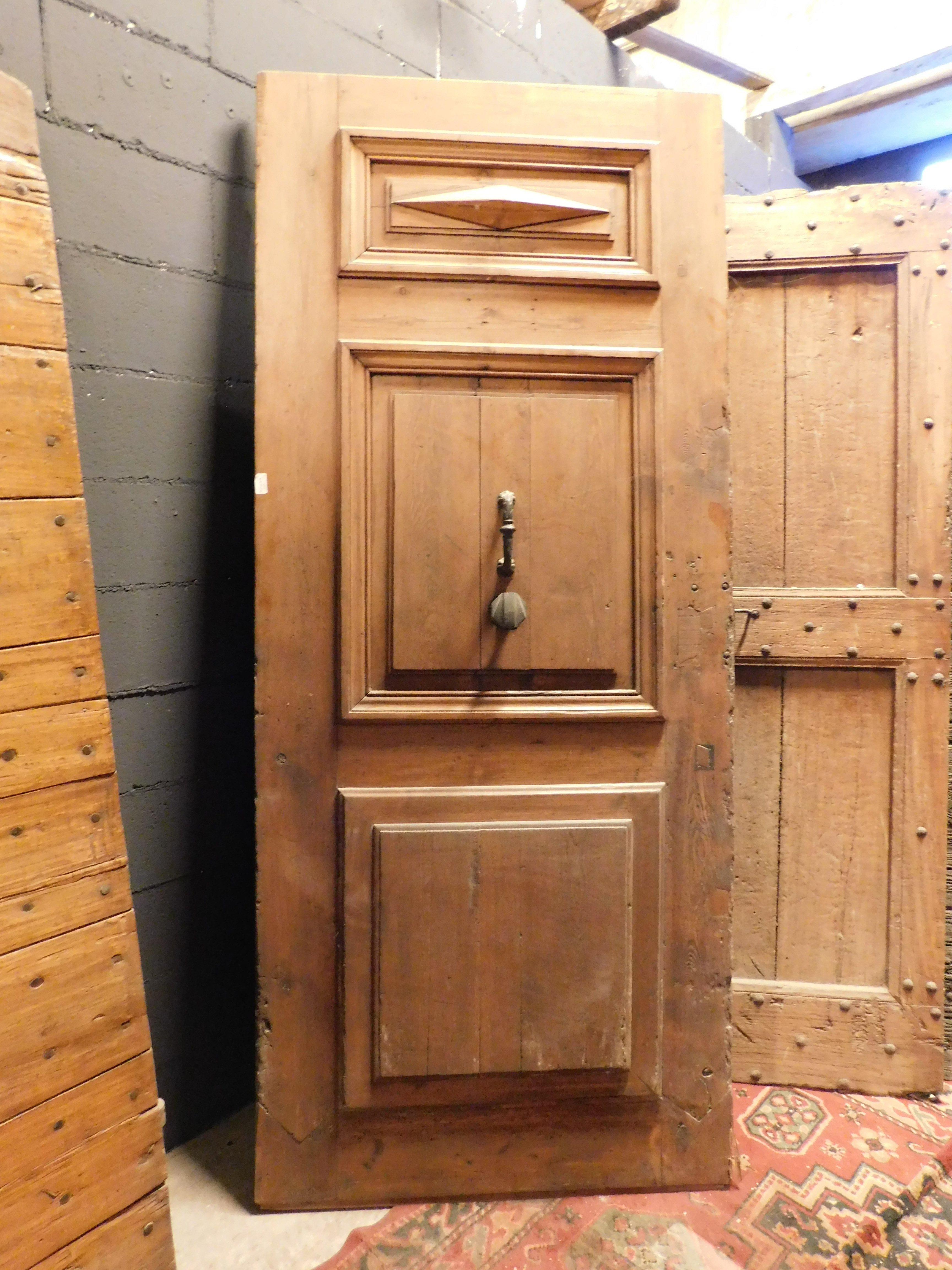 Italian Entrance door, main door in carved walnut, with original ironwork, Italy For Sale