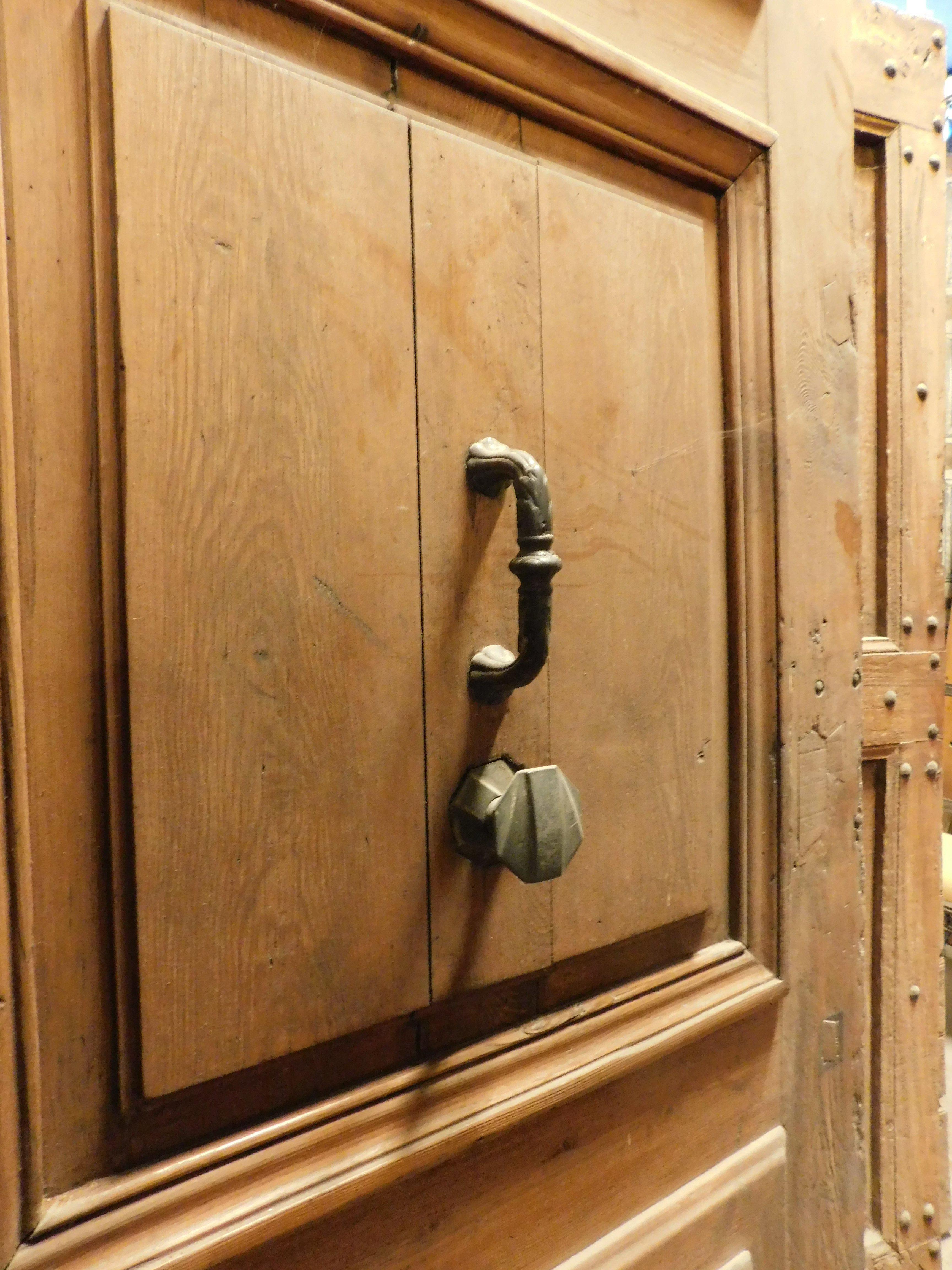 19th Century Entrance door, main door in carved walnut, with original ironwork, Italy For Sale