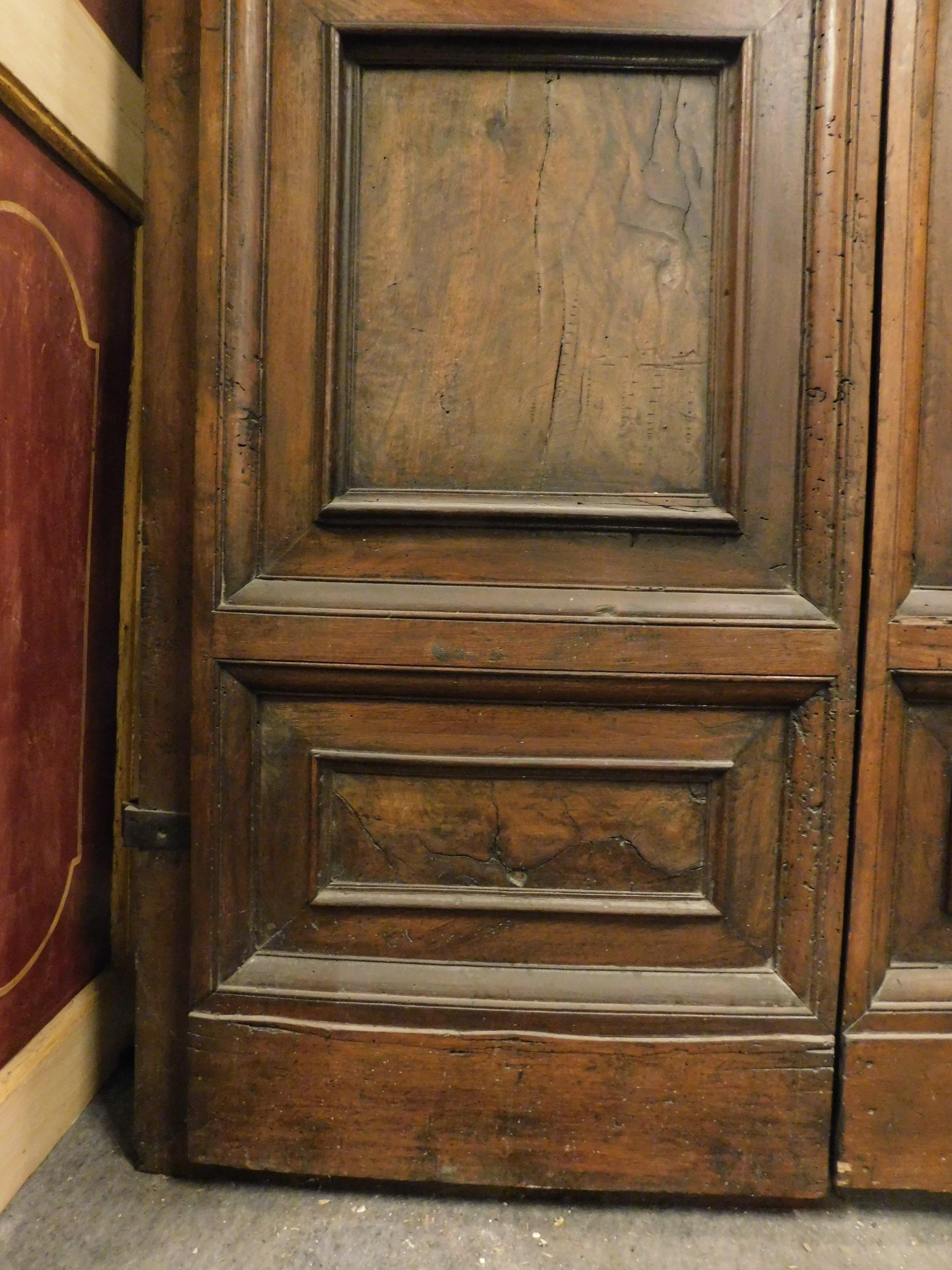 Hand-Carved Entrance double doors in carved walnut, very thick and powerful, Italy For Sale