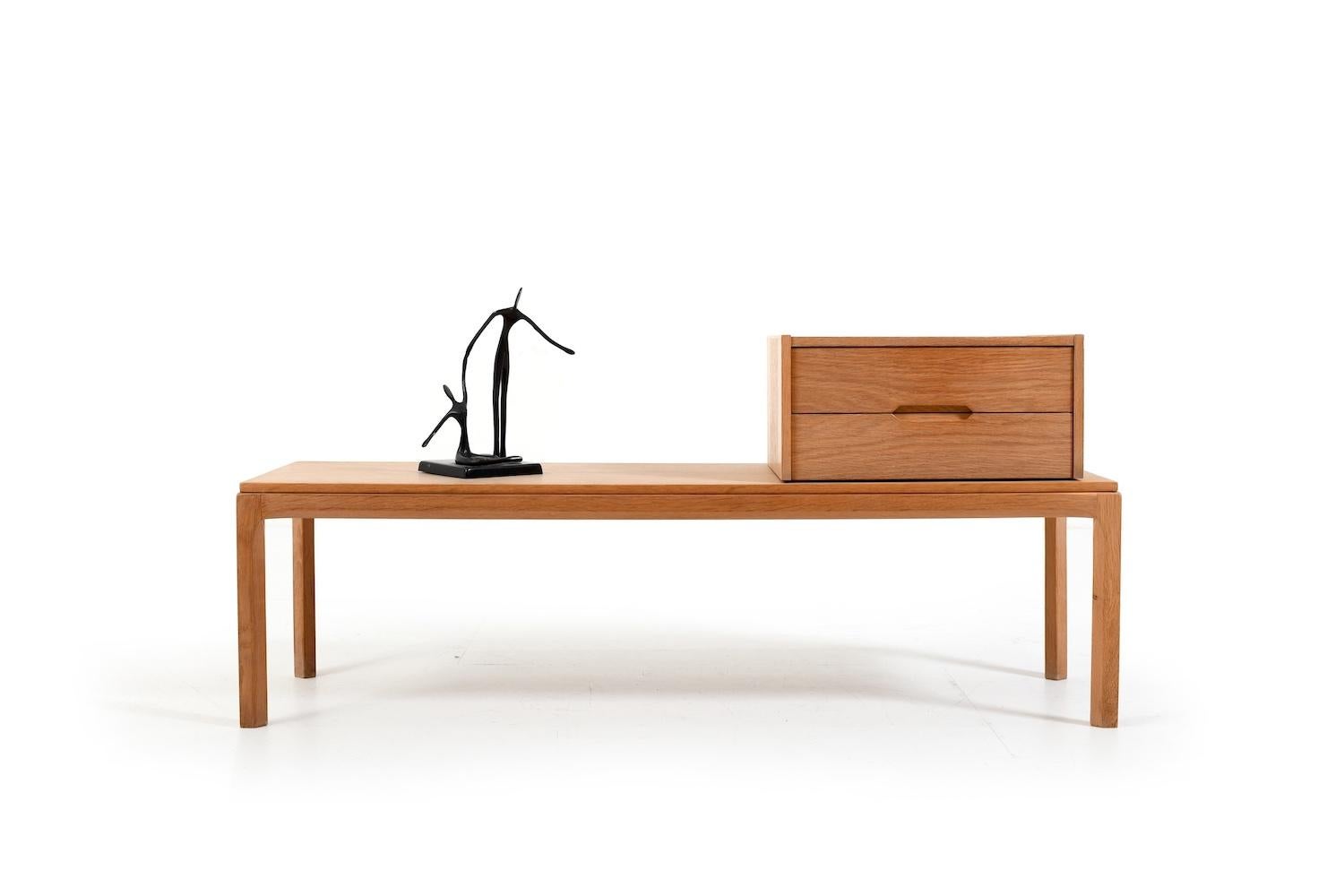 Entrance ( hallway set  by Kai Kristiansen for Aksel Kjersgaard Odder 1960s. The set consists of a side table and a small drawer cabinet. Drawer cabinet is moveable on the table. This way you can position the chest of drawers wherever you would like