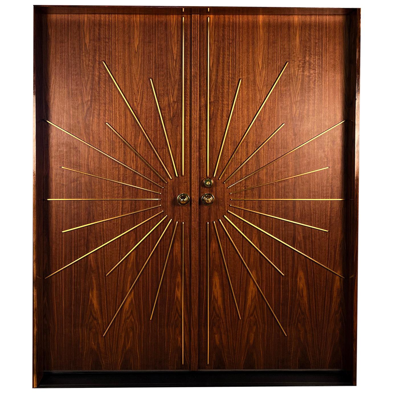 Brass Entrance or Passage Way Large Double Door Starburst Hardware Kit For Sale