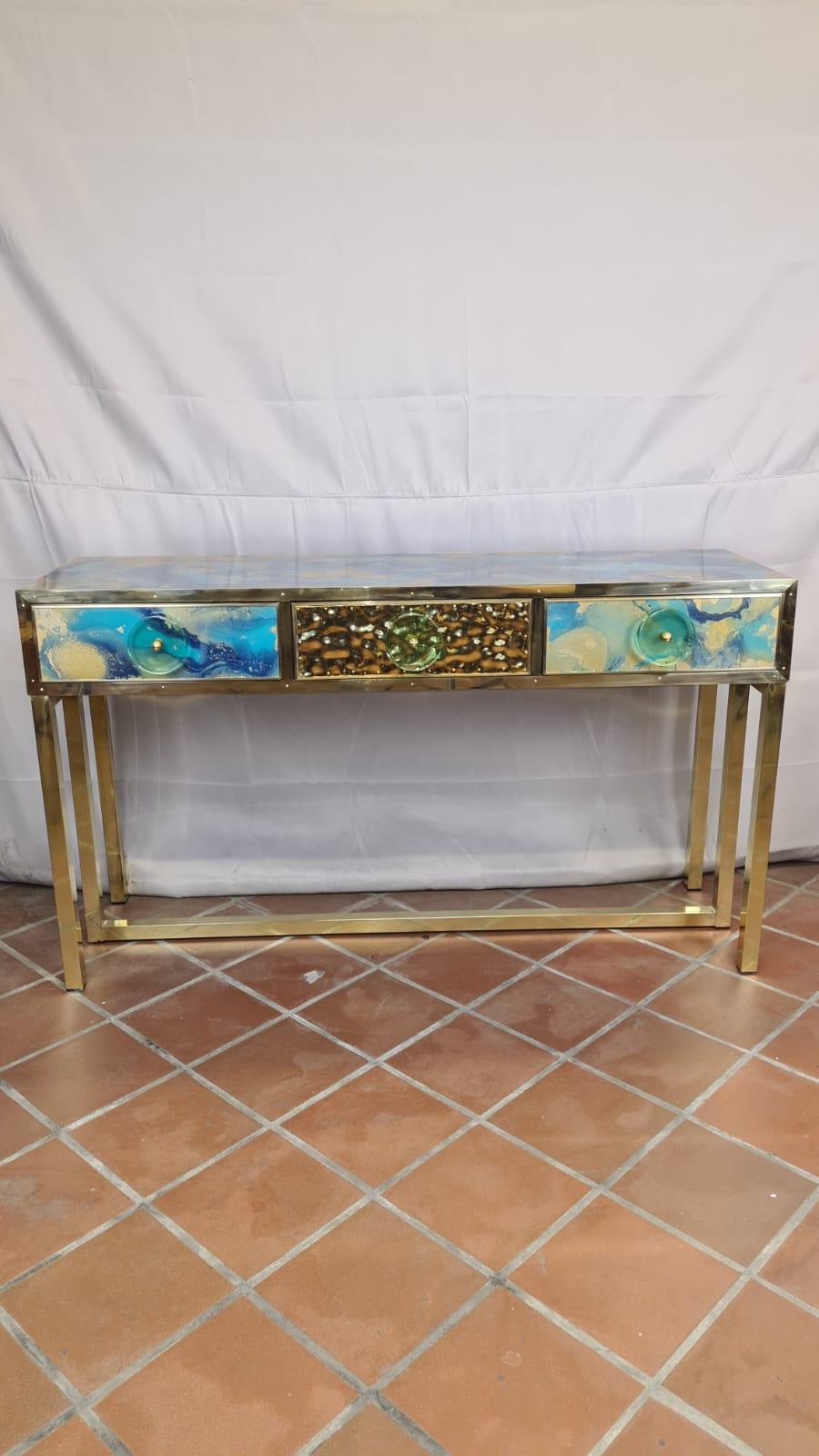 ENTRANCE OR VANITY console with hand-painted Glass JUSTFURNITURESS DESIGN For Sale 8