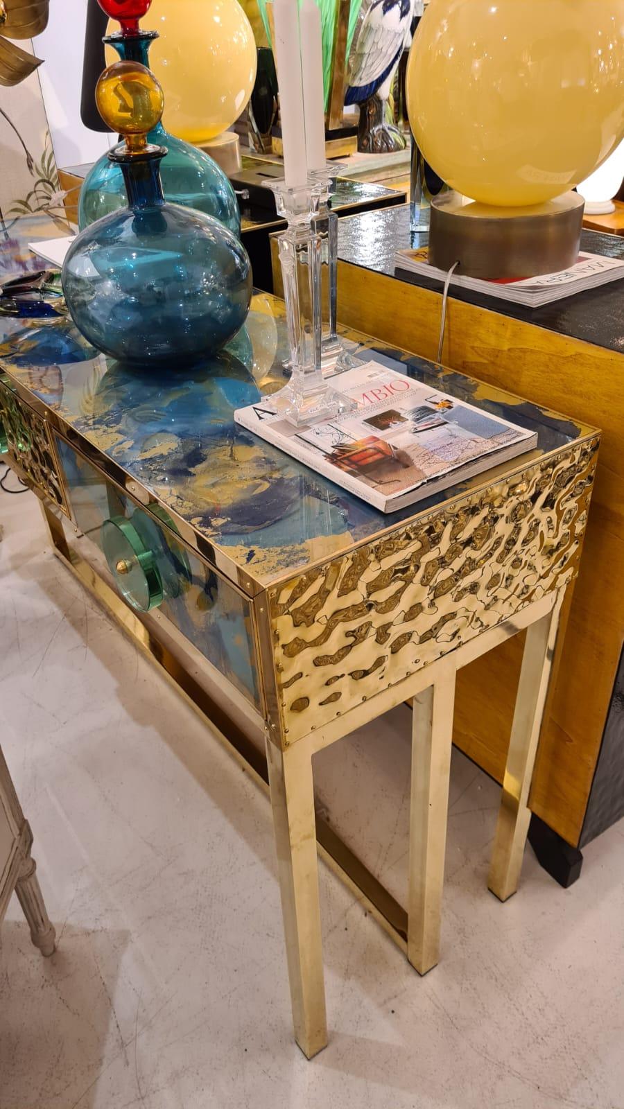 Italian ENTRANCE OR VANITY console with hand-painted Glass JUSTFURNITURESS DESIGN For Sale