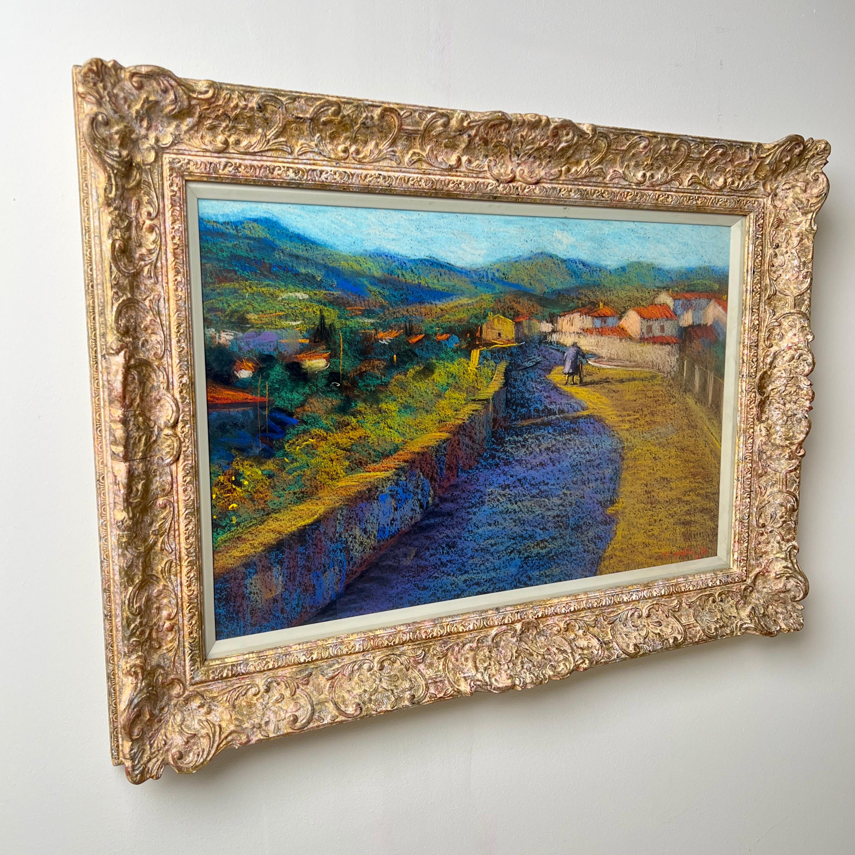 Dipinto a mano Ingresso a Ceret' Un pastello di John Mackie (scozzese, nato nel 1953) in vendita