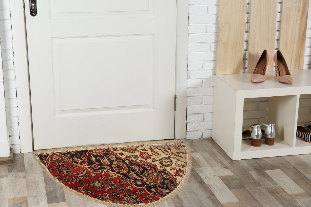 Late 20th Century Entrance Way Handmade Carpet Mat, Semicircle Dust Barrier Oriental Rug for Sale