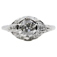 Superbe bague de fiançailles Art déco en platine avec diamant 0,85 carat