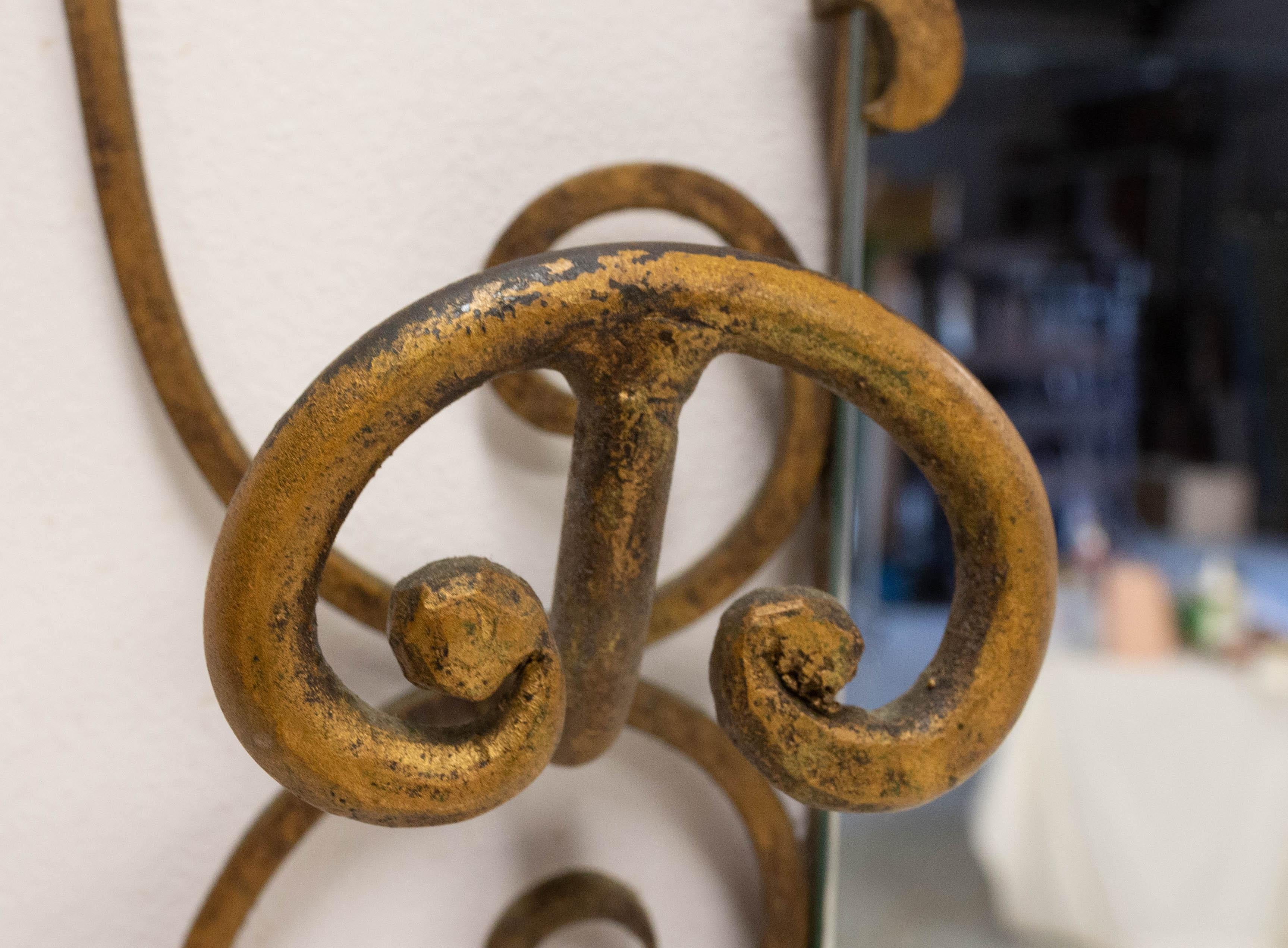 20ième siècle Porte-manteau d'entrée Stand en fer forgé miroir Porte Manteau avec étagère en verre noir