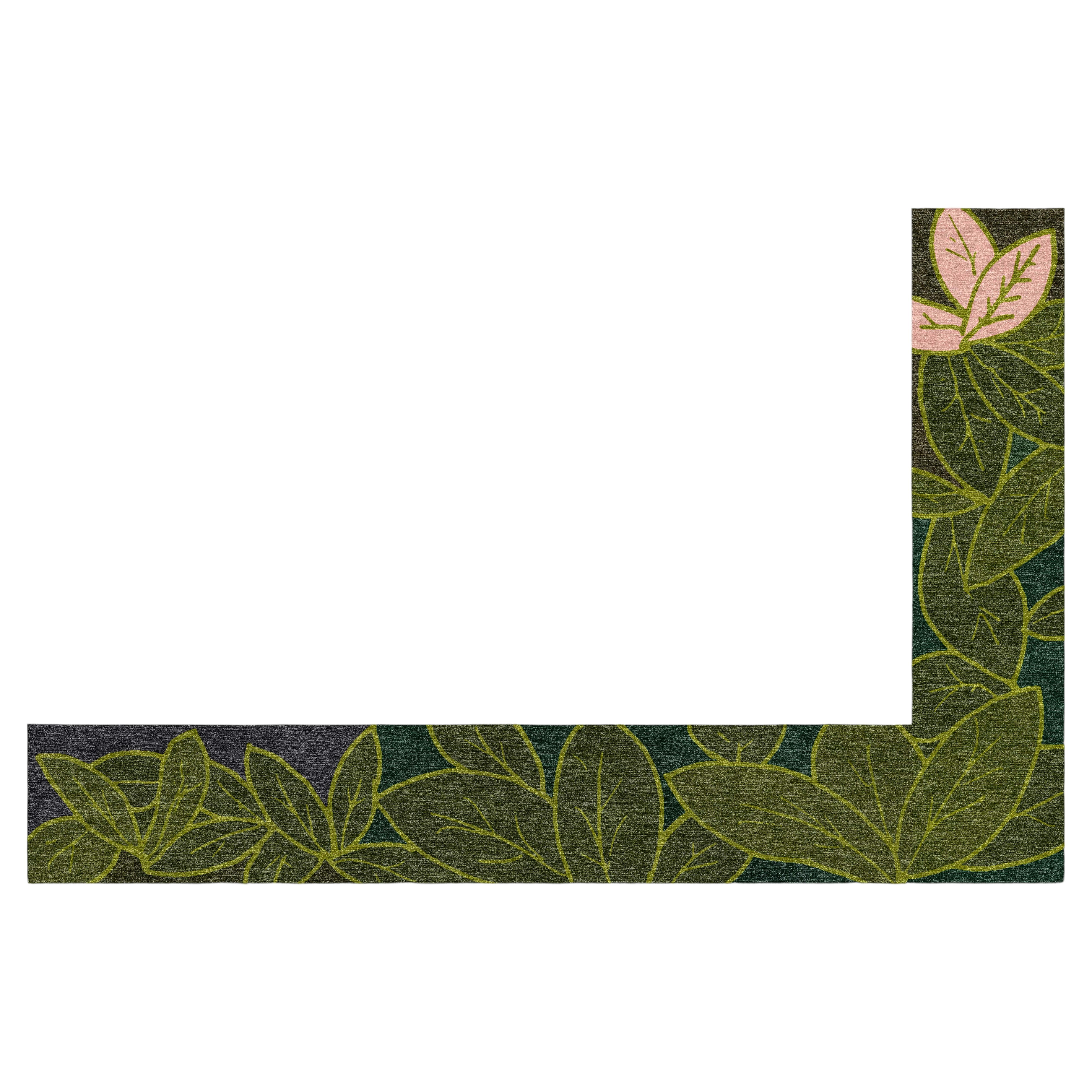 Entry/Hallway Corner Runner Rug that guides the path around a bend. Hand‑knotted For Sale