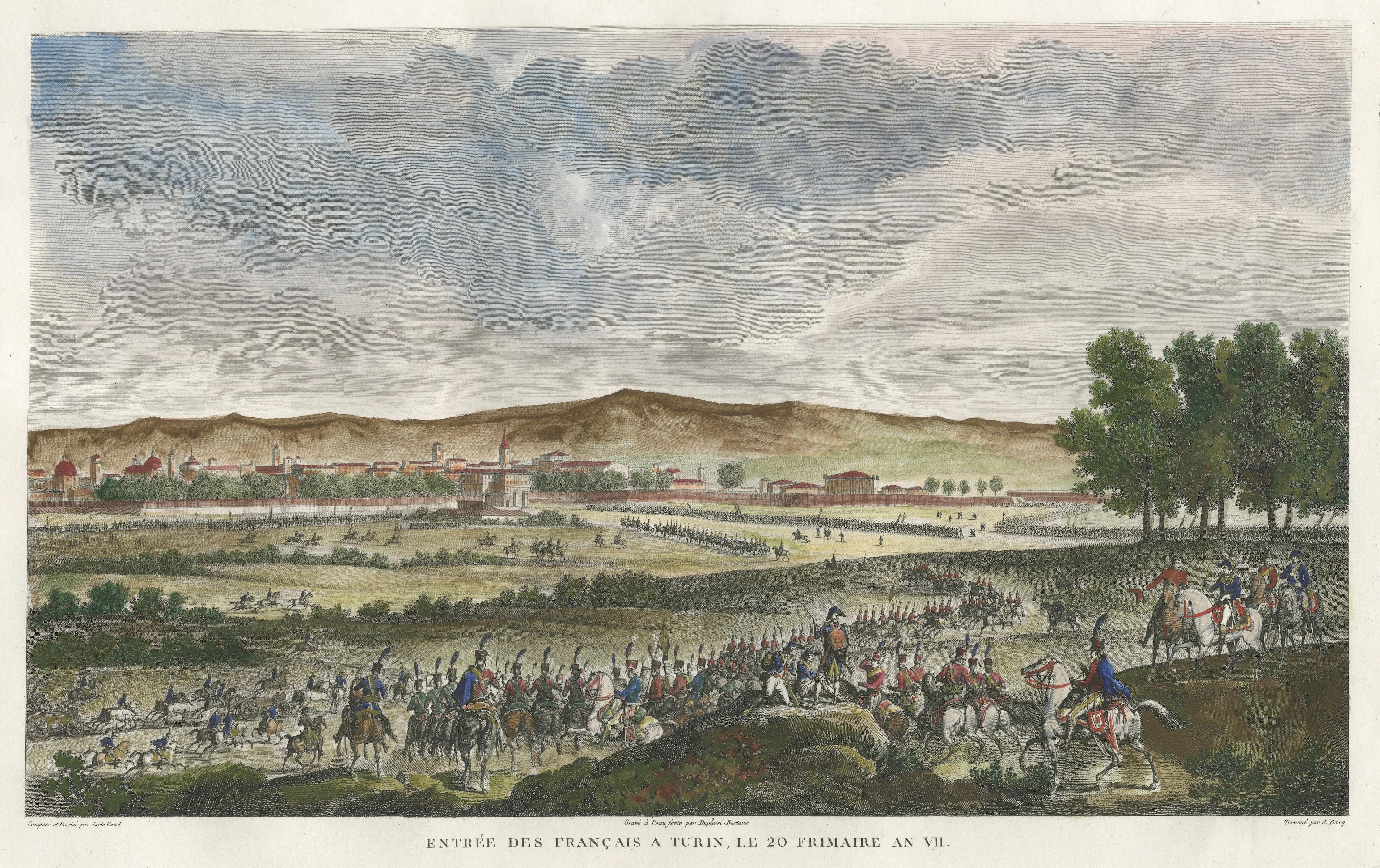 Entry of French Troops into Turin 1798 – Napoleonic Era Engraving, 1808