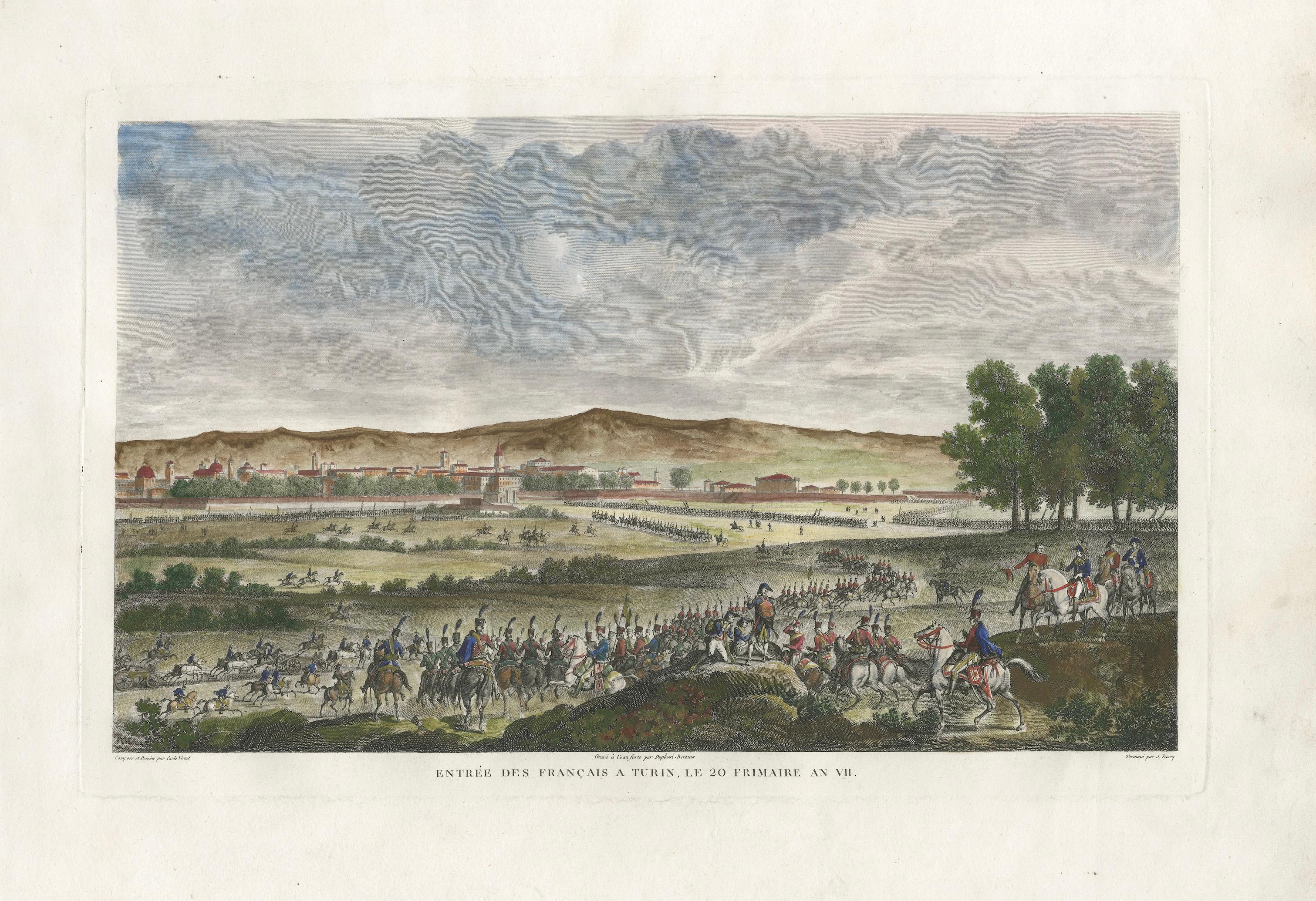 Entry of French Troops into Turin 1798 – Napoleonic Era Engraving, 1808