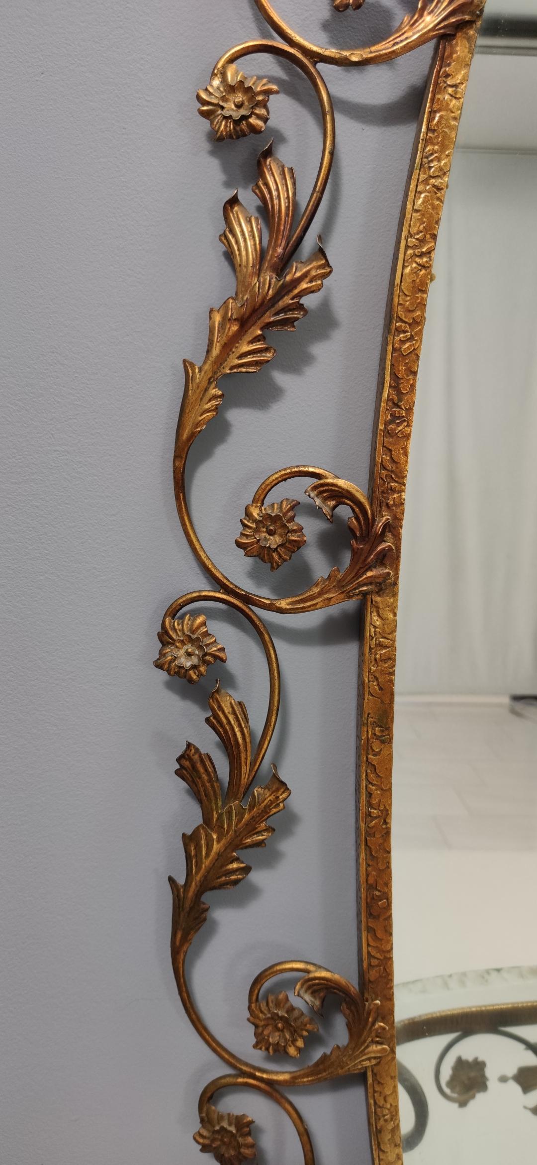 Entryway Mirror and Brass and Glass Console by Pierluigi Colli with Floral Frame For Sale 2
