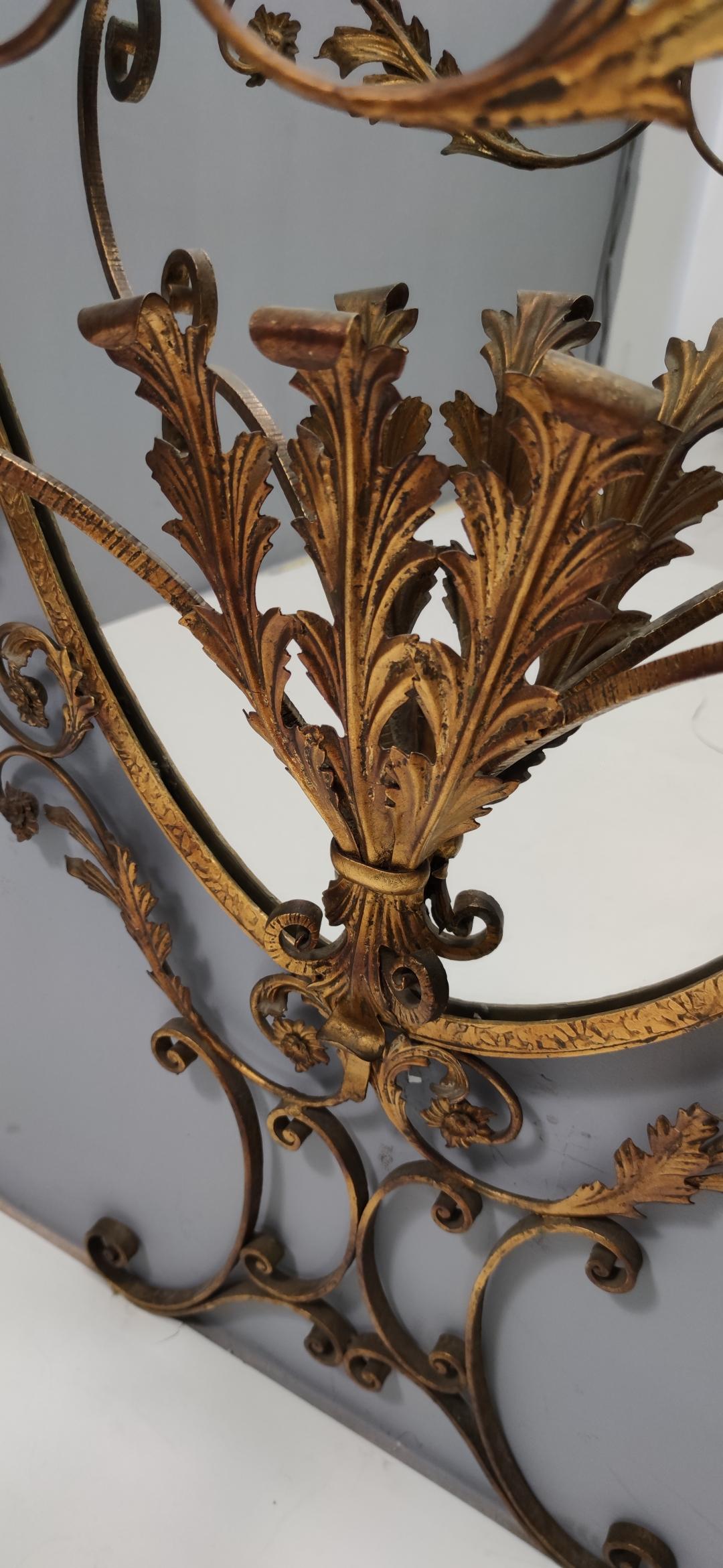 Mid-20th Century Entryway Mirror and Brass and Glass Console by Pierluigi Colli with Floral Frame For Sale
