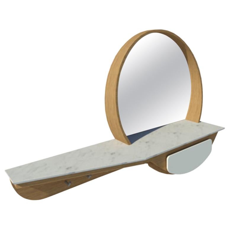 Entryway Mirror Console M02 Contemporary Lacquer White Oak Marble Made in Italy For Sale