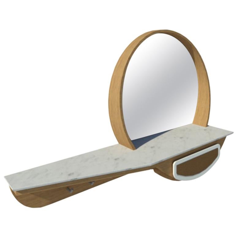 Entryway Mirror Console M04 Contemporary Lacquer White Oak Marble Made in Italy For Sale