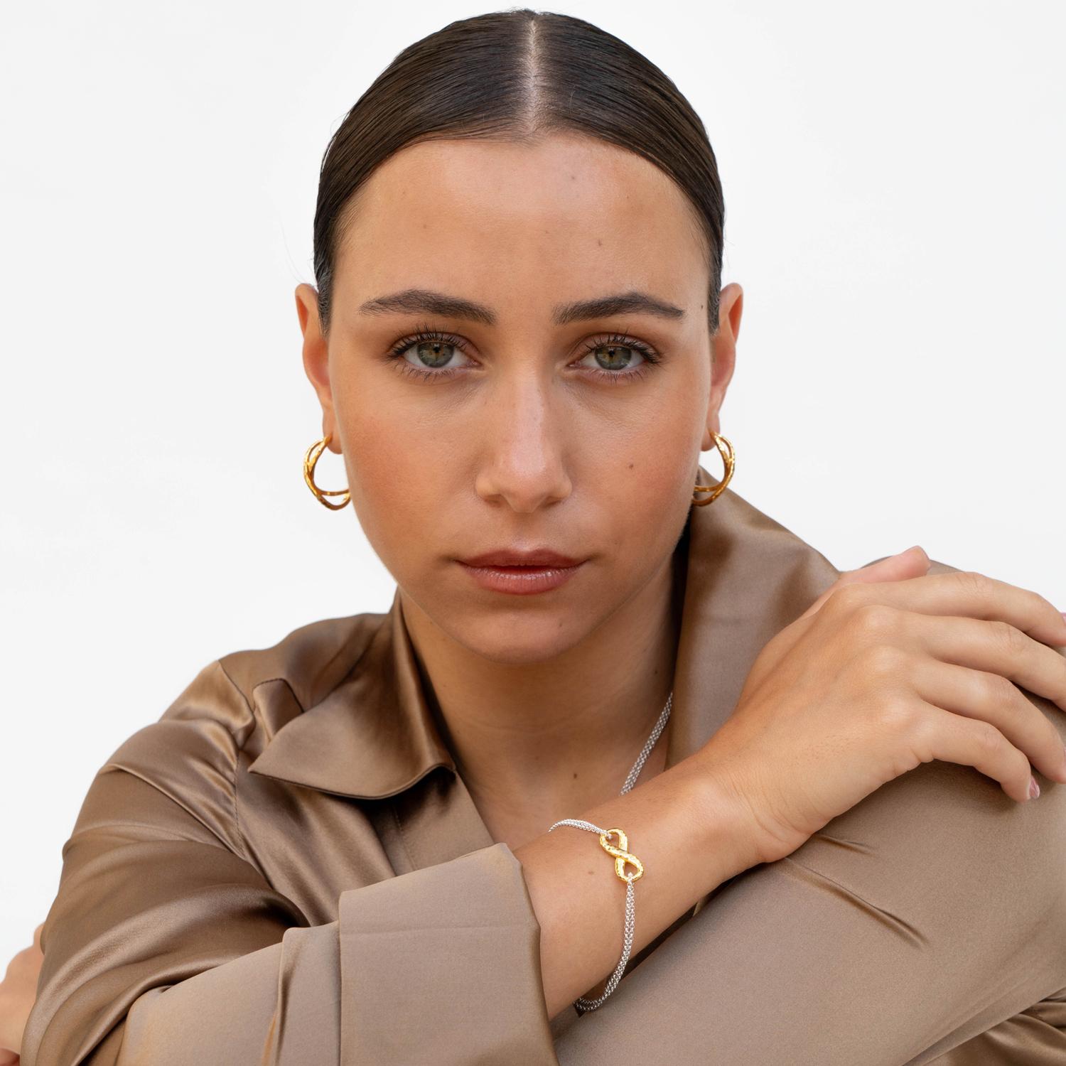 Modern Entwined Chunky Infinity Twist Hoops In Sterling Silver For Sale