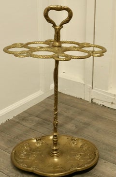 Entwined Snake Cast Iron Brass Walking Stick Stand
