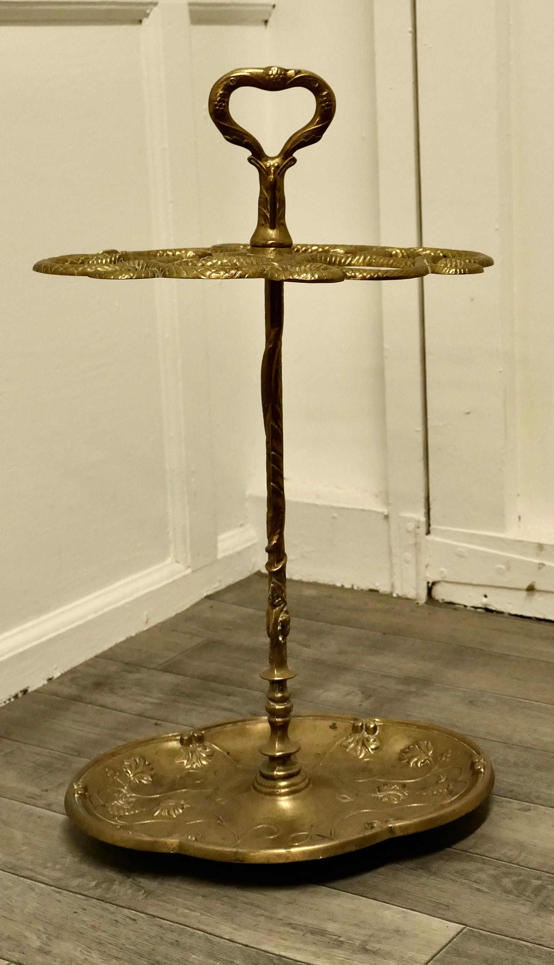 Arts and Crafts Entwined Snake Cast Iron Brass Walking Stick Stand