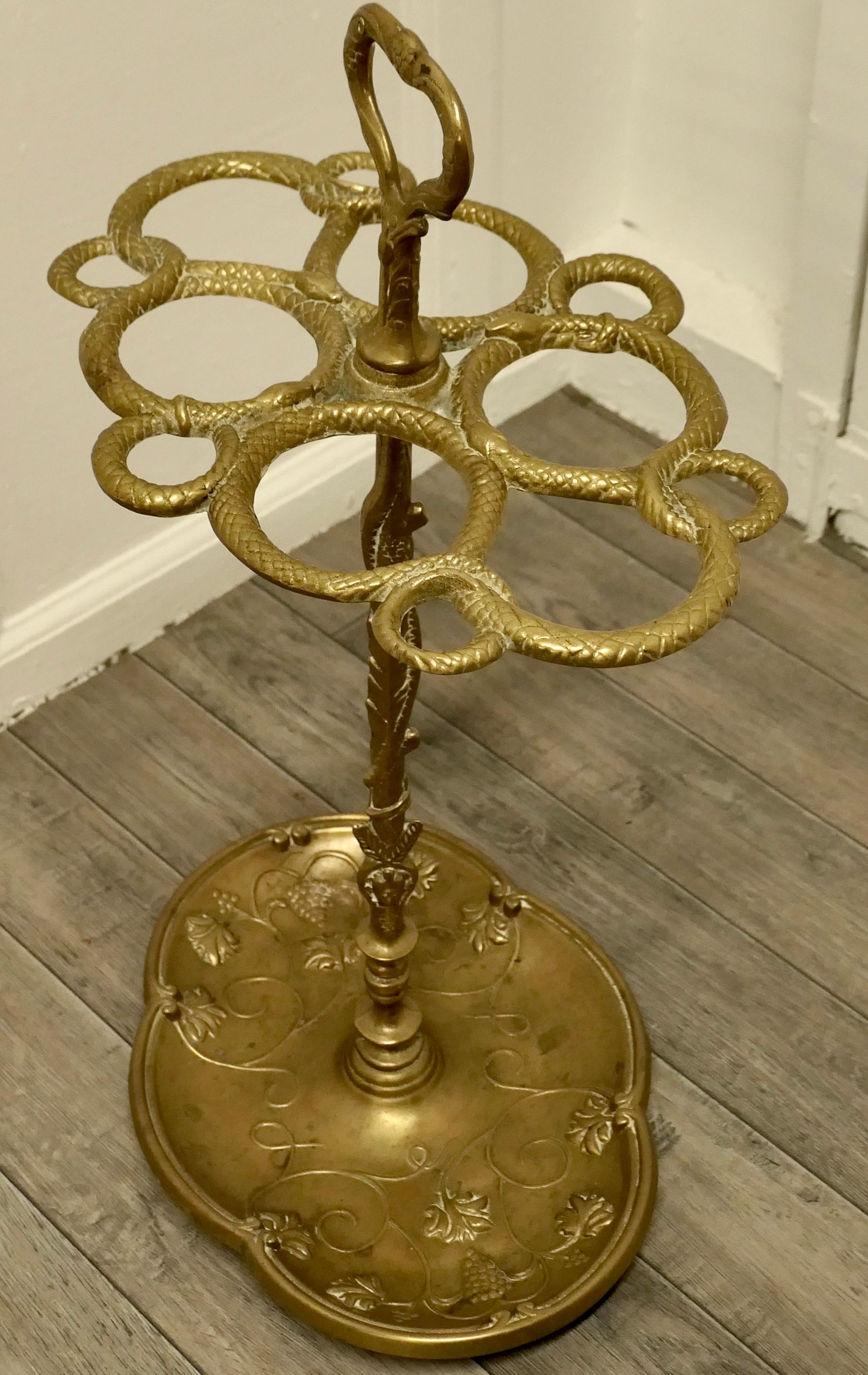 19th Century Entwined Snake Cast Iron Brass Walking Stick Stand
