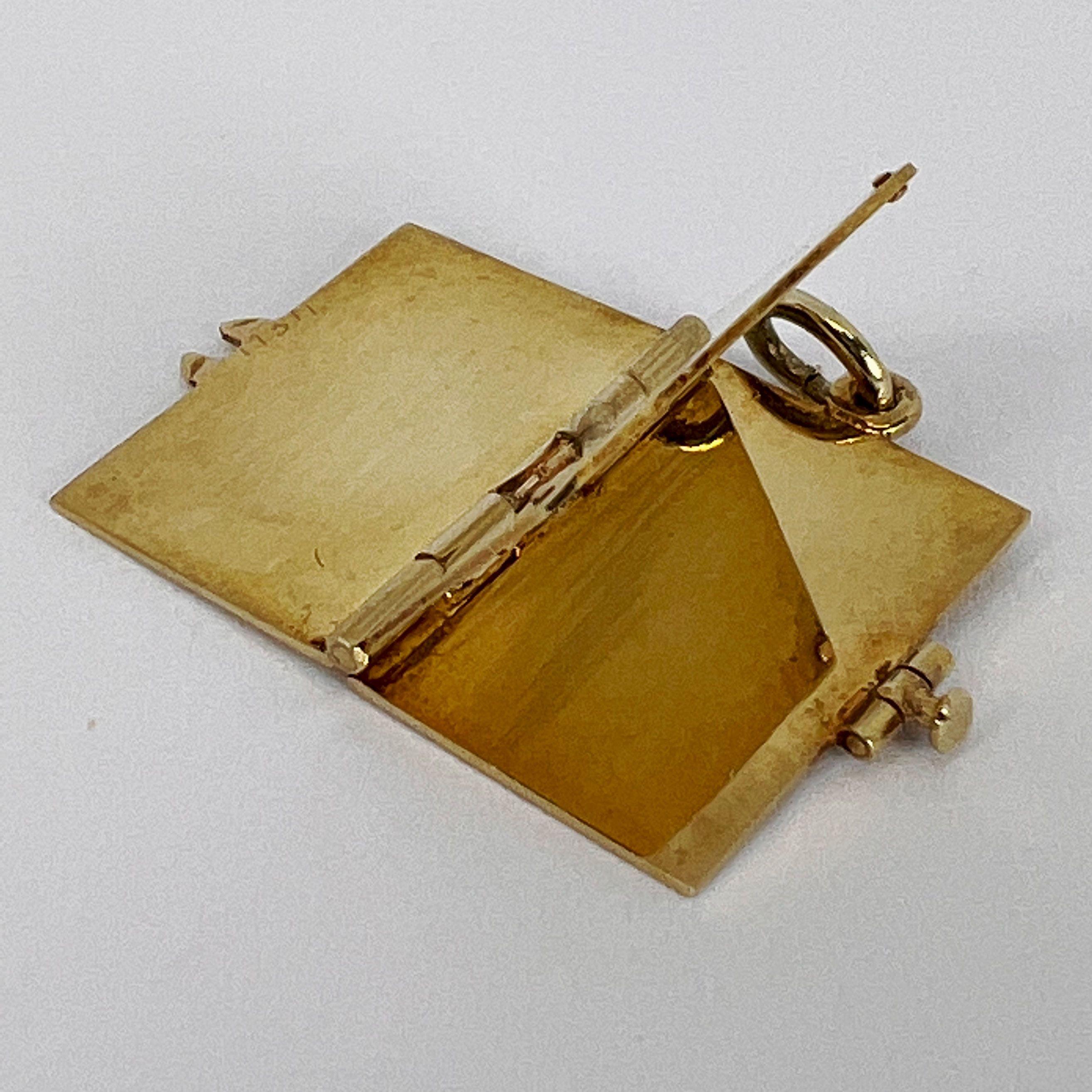 Envelope and Letter 14K Yellow Gold Enamel Stamp Charm Pendant 3