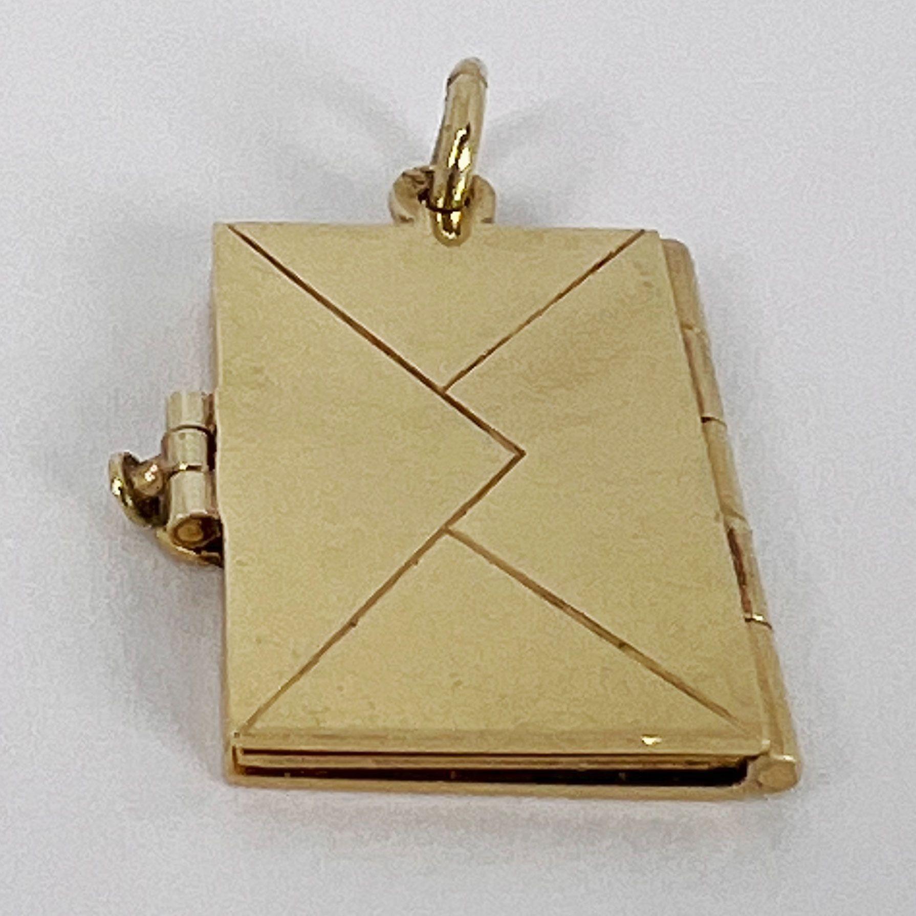 Envelope and Letter 14K Yellow Gold Enamel Stamp Charm Pendant 6