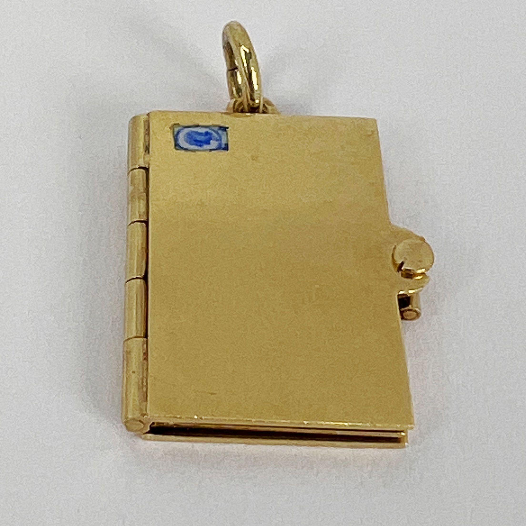 Envelope and Letter 14K Yellow Gold Enamel Stamp Charm Pendant 7