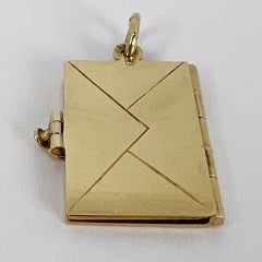 Envelope and Letter 14K Yellow Gold Enamel Stamp Charm Pendant