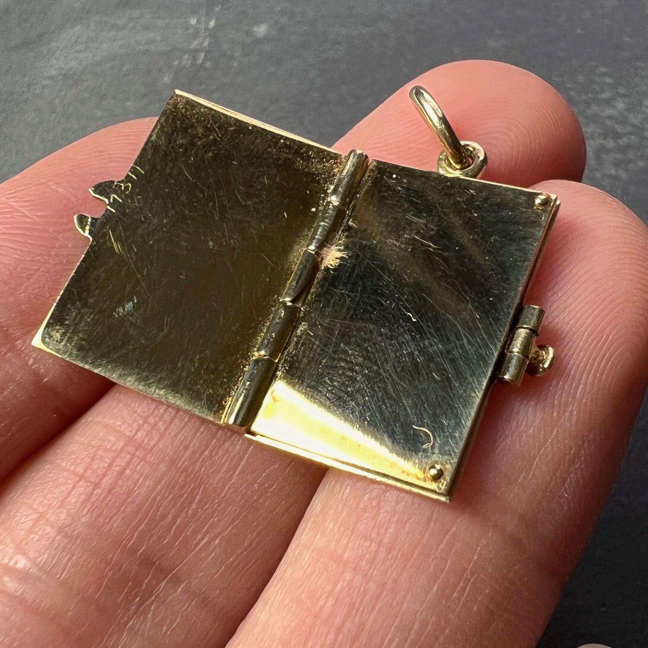 Envelope and Letter 14K Yellow Gold Enamel Stamp Charm Pendant In Good Condition In London, GB