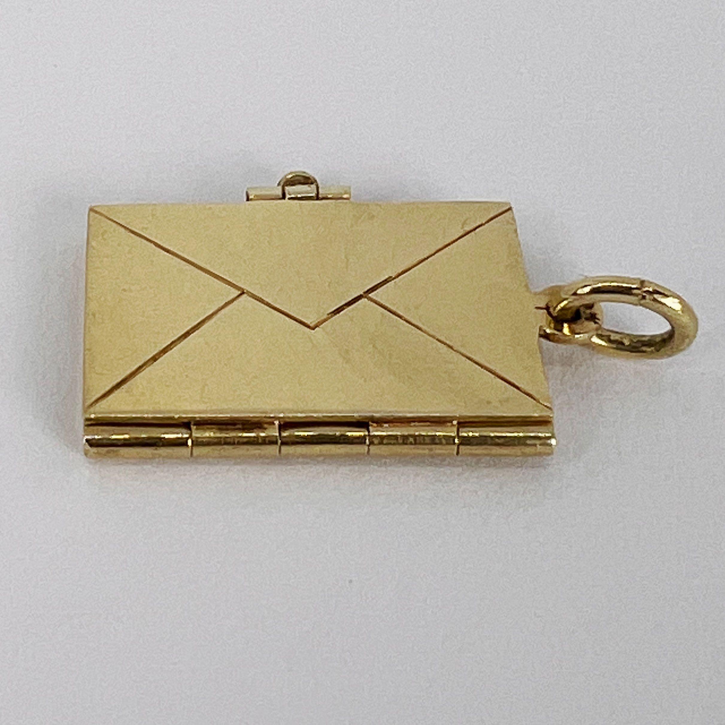 Envelope and Letter 14K Yellow Gold Enamel Stamp Charm Pendant 2