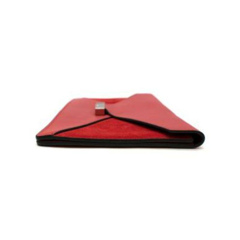 Envelope Red Suede and Leather Clutch Bag In Excellent Condition For Sale In London, GB