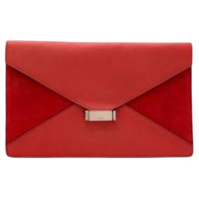 Envelope Red Suede and Leather Clutch Bag For Sale