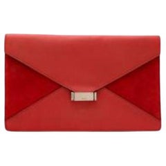 Envelope Red Suede and Leather Clutch Bag